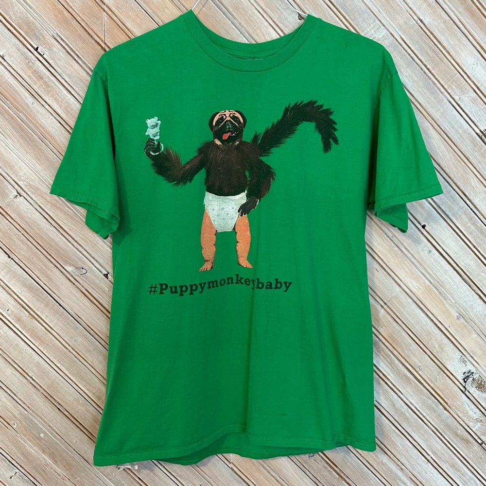 Mountain Dew T-Shirt Puppy Monkey Baby Kick Start Cotton Green Logo